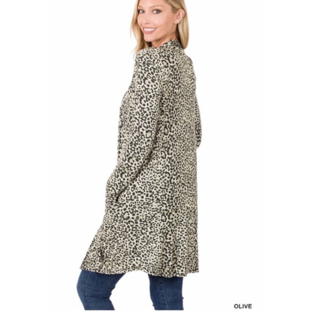 Olive Leopard Print Cardigan - Picture 2 of 4